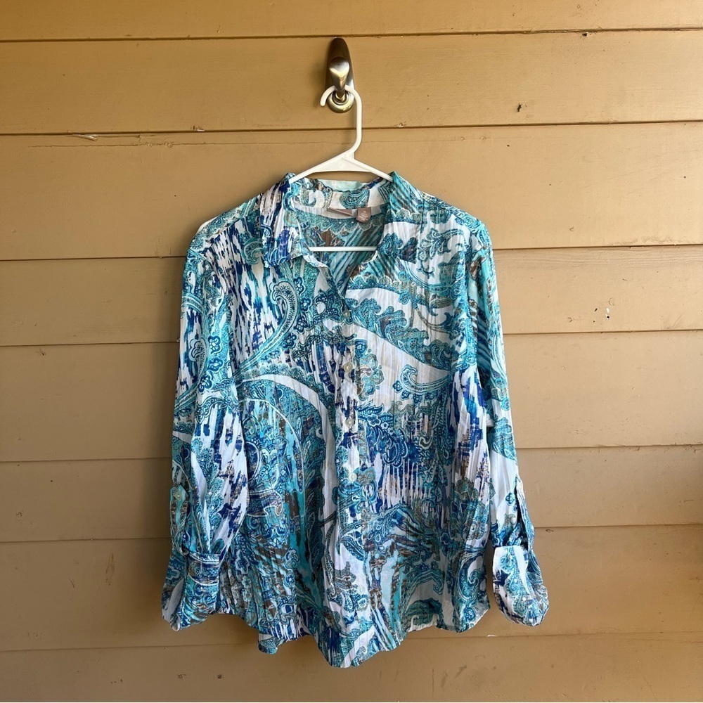 Chico's Boho Button Down Top - Size XL - Lightweight Hippie Peasant Casual
